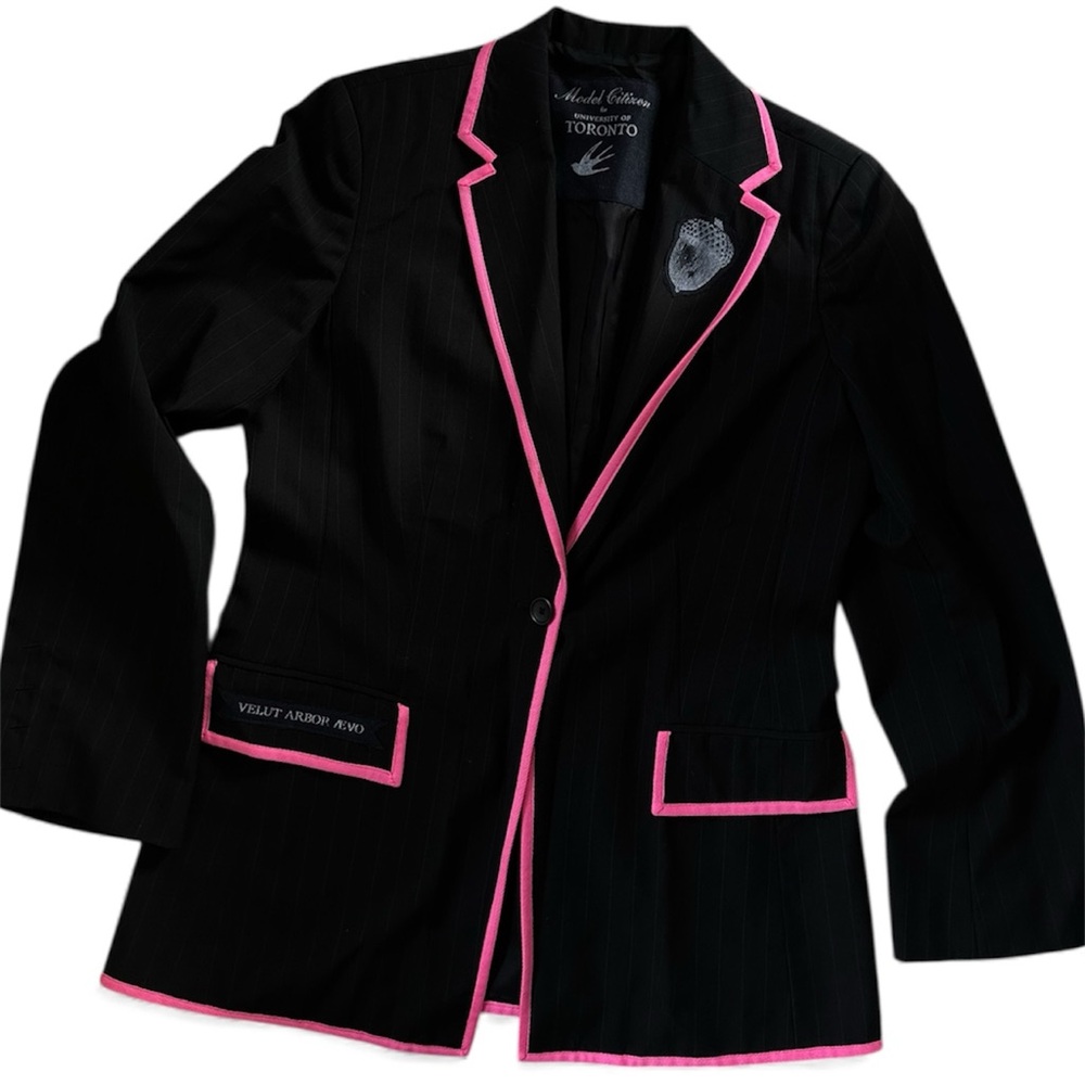 Model Citizen for University Of Toronto Custom Black Wool Pinstripe Blazer